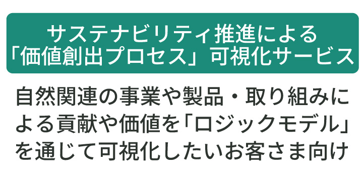 ロジックモデル策定支援サービス:自然関連の事業や製品・取り組みによる貢献や価値を「ロジックモデル」を通じて可視化したいお客さま向け