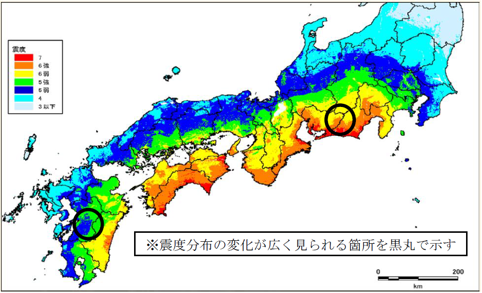 今回の震度の最大値の分布