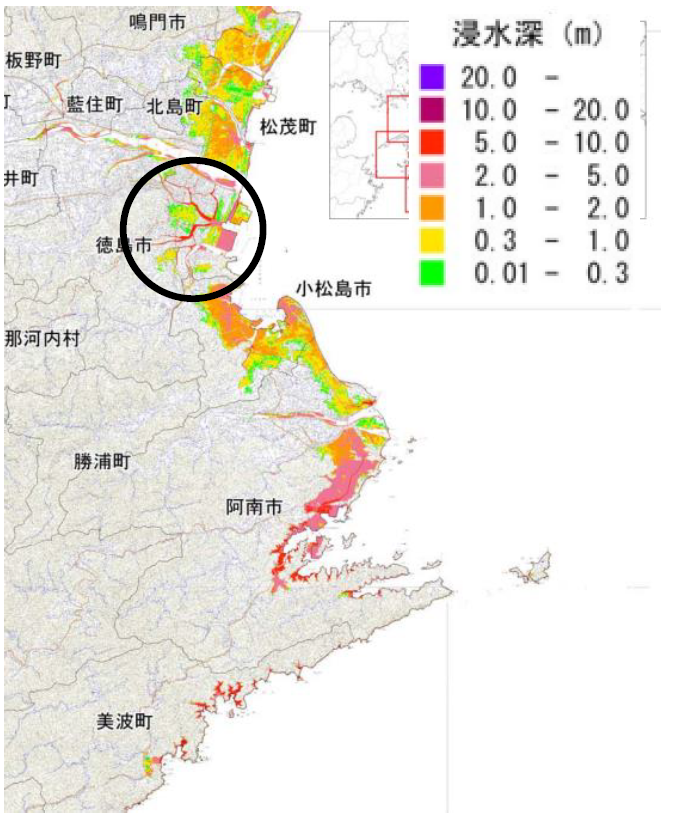 前回の津波浸水深分布