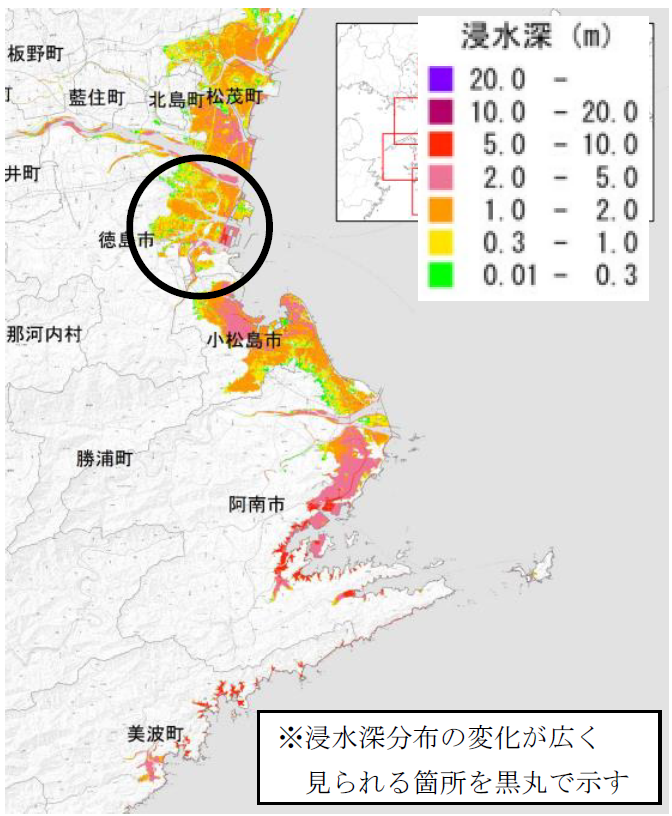 今回の津波浸水深さ分布