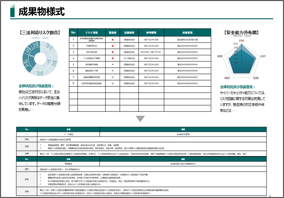 データ三法対応状況評価サービスの成果物の一例