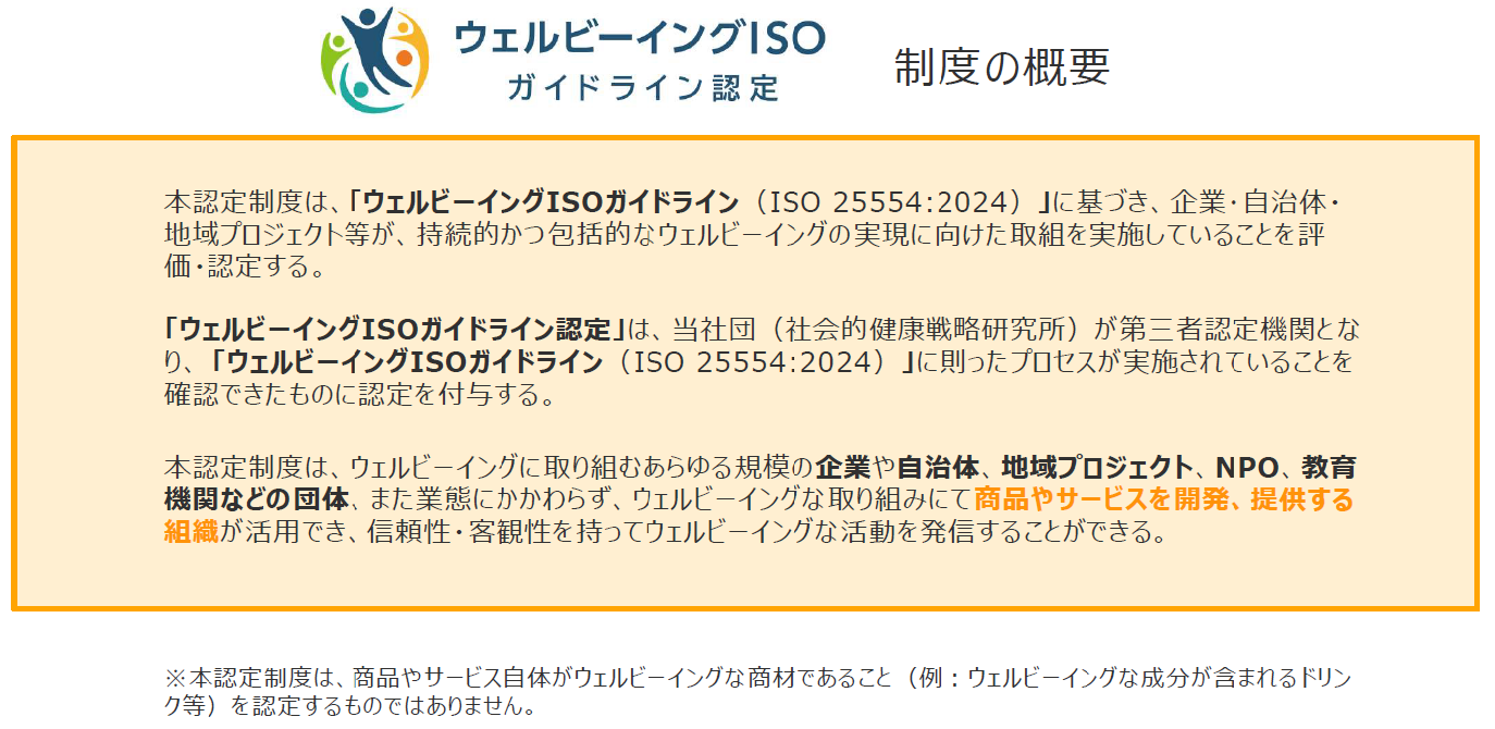 図2 ウェルビーイングISOガイドライン認定 制度の概要