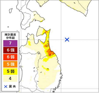 千島海溝モデル及び日本海溝モデルの想定震度分布図