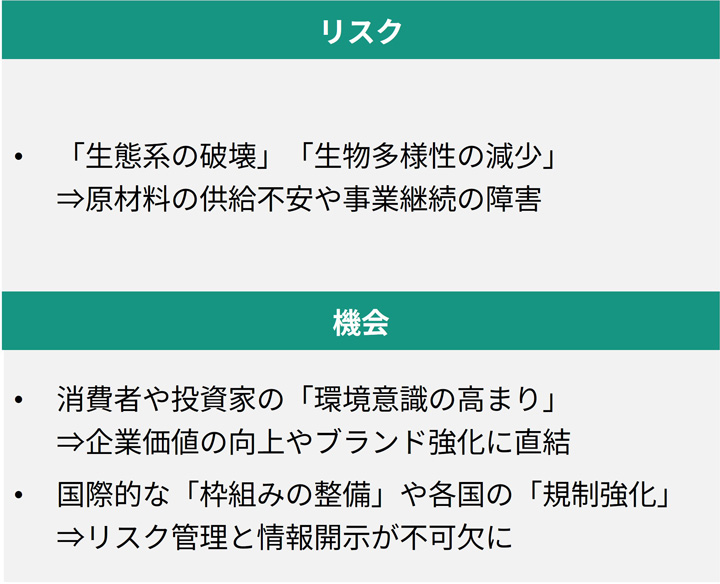 自然が注目を集める2つの側面――「リスク」と「機会」