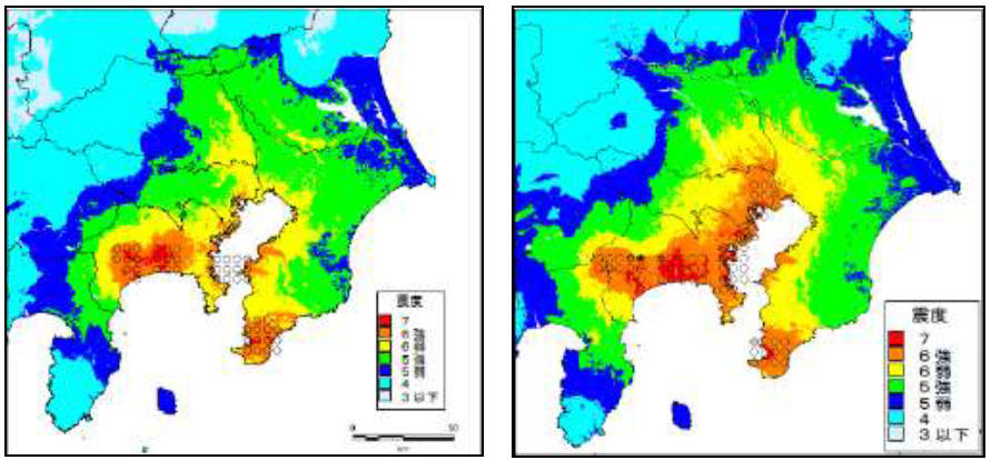 大正関東地震タイプの地震の震度分布
