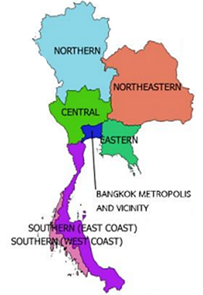 図表2：タイにおける気象情報の地域区分（TMD公表資料より抜粋）