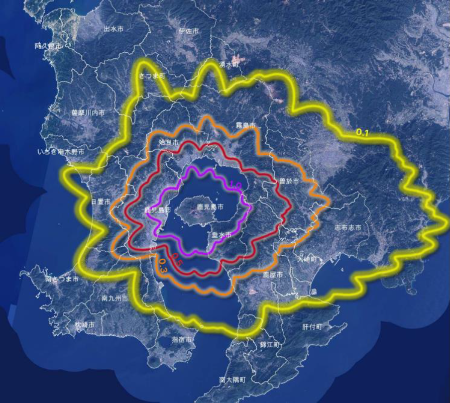 図5.桜島の降灰ハザードマップ