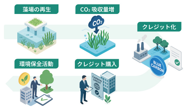 「ブルーカーボンクレジット」の仕組みのイメージ