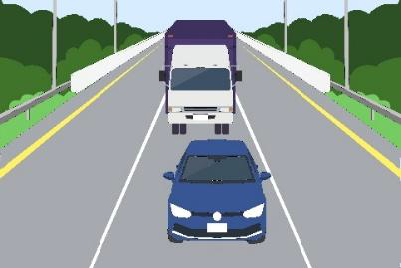 トラックの前方に車