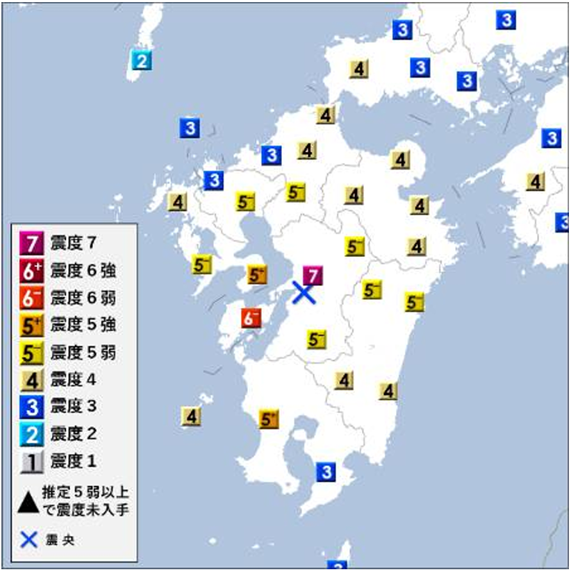【図1】震度分布（出典：気象庁）※7月28日16時35分発表