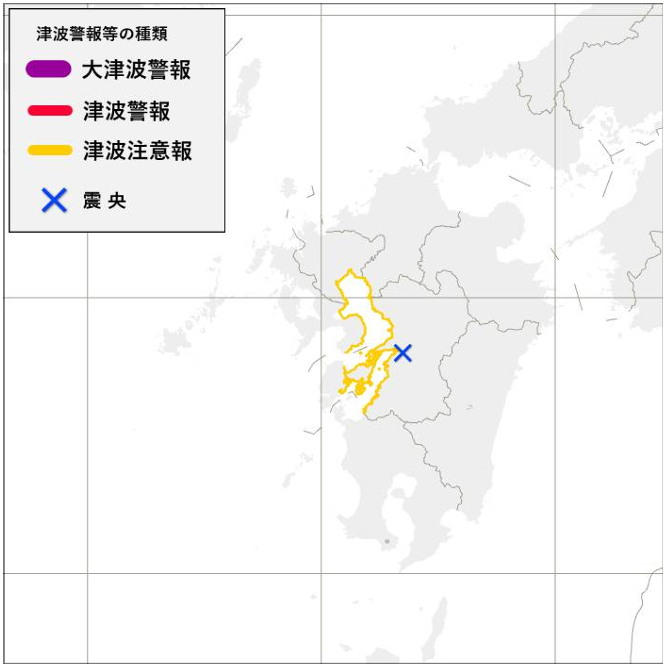 【図2】津波注意報発表状況（出典：気象庁）※7月28日16時29分発表