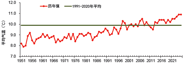 全国平均気温の推移(1951年~2025年)